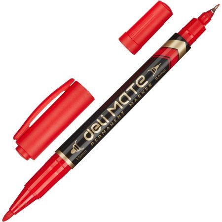 Маркер перманентный двухсторонний Deli EU10440 Mate красный (толщина линии 0.5-1 мм) круглый/скошенный наконечник