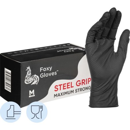 Перчатки одноразовые Steel Grip нитриловые неопудренные особопрочные  черные (размер M, 100 штук/50 пар в упаковке)