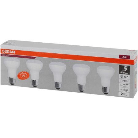 Лампа светодиодная Osram 8 Вт Е27 (R, 4000 К, 640 Лм, 220 В, 5 штук в  упаковке, 4058075584068)