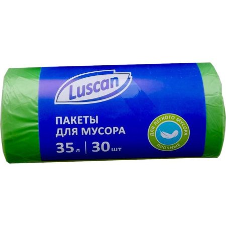 Мешки для мусора на 35 л Luscan зеленые (ПНД, 8 мкм, в рулоне 30 штук,  48х58 см)