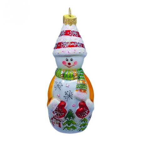Елочная игрушка Снеговик с варежками стекло разноцветная (высота 14 см)