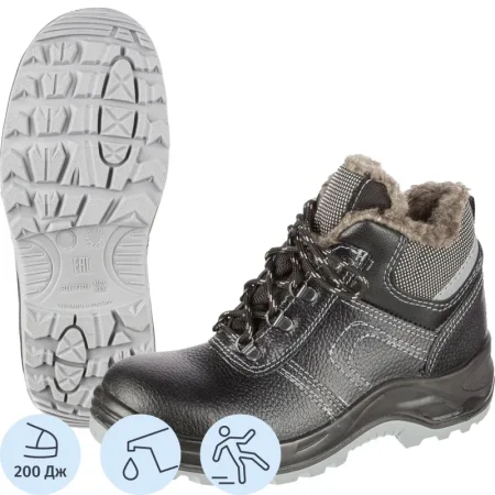 Ботинки рабочие зимние Профи NEW 71 МПШ ПУ-ТПУ из натуральной кожи с  металлическим подноском черные (размер 36)