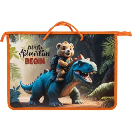 Папка для тетрадей Оникс Дино и медвежонок А4 с 1 отделением на молнии с  ручками