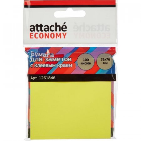 Стикеры Attache Economy 76x76 мм неоновый желтый (1 блок, 100 листов)