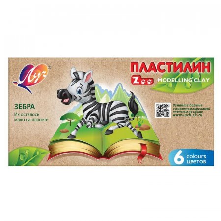 Пластилин классический Луч Zoo 6 цветов 90 г со стеком