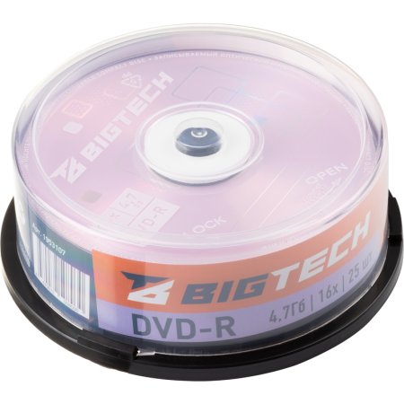 Диск DVD-R BigTech 4.7 ГБ 16x cake box YDVDRB003 (25 штук в упаковке)