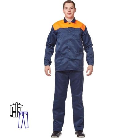 Костюм рабочий летний мужской л16-КБР синий/оранжевый (размер 52-54, рост 182-188)