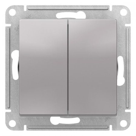 Выключатель двухклавишный Schneider AtlasDesign 10АХ серебристый  (ATN000351)