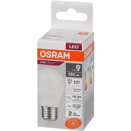 Лампа светодиодная Osram 7 Вт Е27 (Р, 4000 К, 560 Лм, 220 В,  4058075579835)