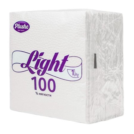 Салфетки бумажные Plushe Light 22.5х22.5 см белые 1-слойные 90 штук в  упаковке