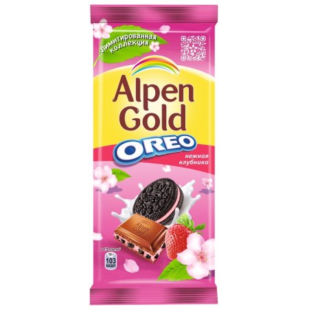Шоколад Alpen Gold Oreo молочный нежная клубника 90 г