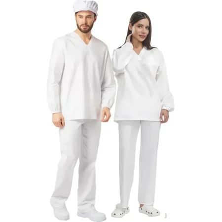 Костюм пекаря у05-КБР (ДР) белый бязь с длинным рукавом (142 г/кв.м,  размер 56-58, рост 170-176)