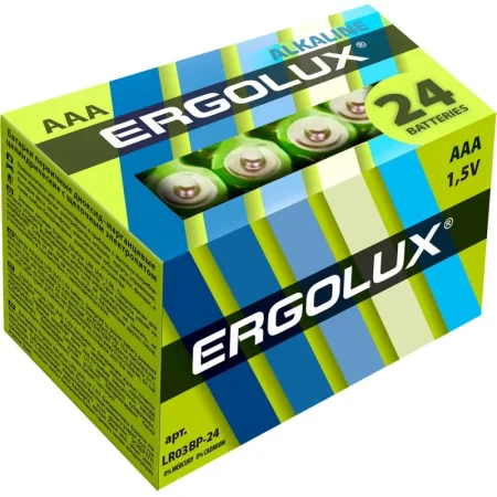 Батарейки Ergolux Alkaline мизинчиковые AAA LR03 (24 штуки в упаковке)