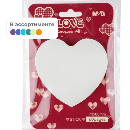 Стикеры фигурные M&G Heart 71x68 мм 2 цвета (8 блоков по 60  листов)