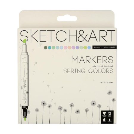 Набор маркеров Sketch&Art Весенний пейзаж двусторонних 12 цветов (толщина линии 1-5 мм)