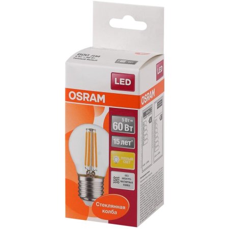 Лампа светодиодная Osram 5 Вт Е27 (Р, 2700 К, 600 Лм, 220 В,  4058075212510)