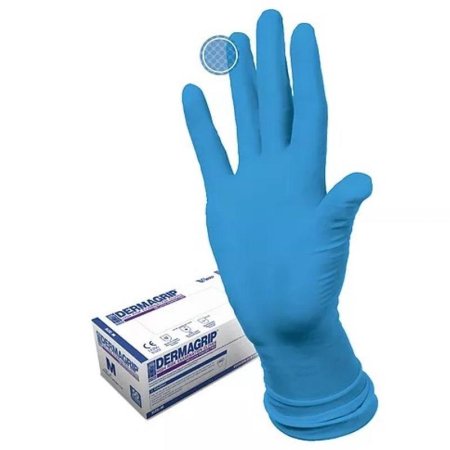 Перчатки латексные Dermagrip High Risk голубые (размер 7, М, 50 штук/25  пар в упаковке)