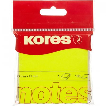 Стикеры клейкие Kores 75x75 мм желтые неоновые 100 листов