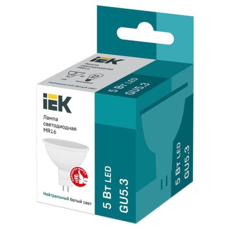 Лампа светодиодная IEK ECO А 5Вт GU5.3 4000К 450Лм 230В  LLE-MR16-5-230-40-GU5