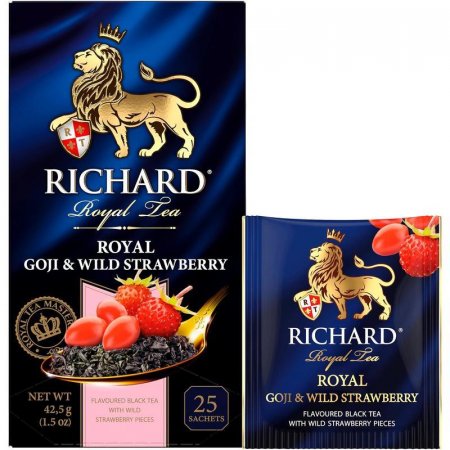 Чай Richard Royal Goji & Wild Strawberry черный с земляникой и  ягодами годжи 25 пакетиков