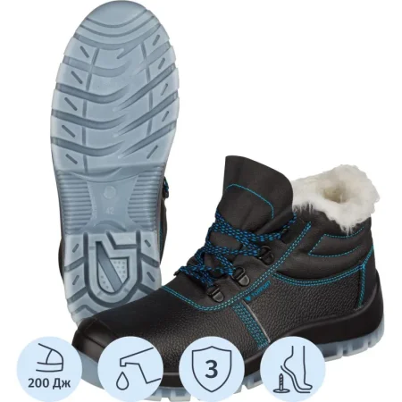 Ботинки рабочие зимние TOPFORT 3 МППИ ПУ-ТПУ из натуральной кожи с  металлическим подноском черные (размер 36)