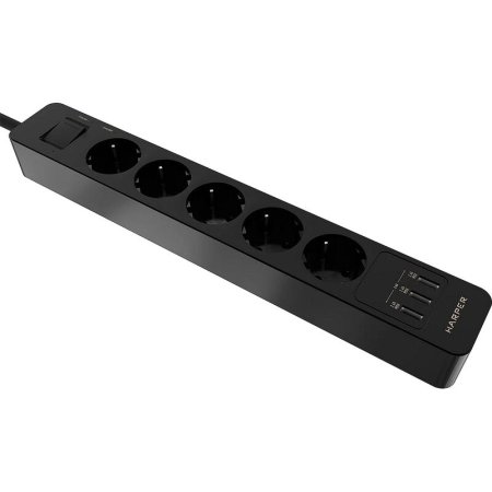 Сетевой фильтр Harper UCH-530 на 5 розеток + 3 USB 1.5 метра черный  (H00003010)