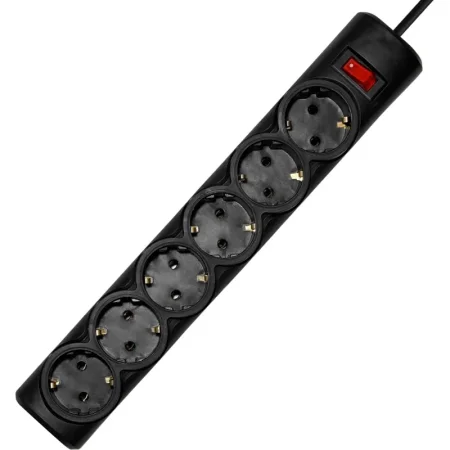 Сетевой фильтр Progix PG645 на 6 розеток 2 метра с заземлением и  выключателем чёрный