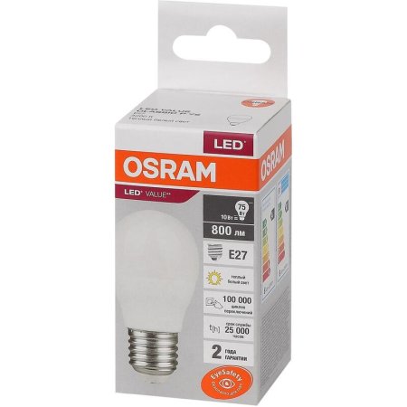 Лампа светодиодная Osram 10 Вт Е27 (Р, 3000 К, 800 Лм, 220 В,  4058075579897)