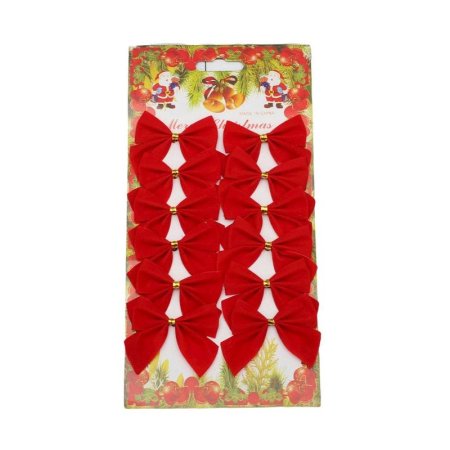 Бант новогодний Праздничный 5.5x5.5 см красный (набор из 12 штук)