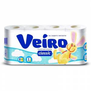 Бумага туалетная Veiro Classic 2-слойная белая (8 рулонов в упаковке)