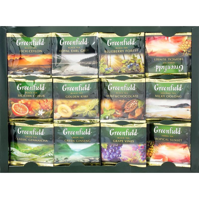 Чай гринфилд в пакетах. Greenfield Pyramid Tea collection ассорти. Гринфилд чай 100 пакетиков ассорти. Чай Гринфилд в пакетиках ассорти. Чай Greenfield Pyramid Tea collection ассорти 60.