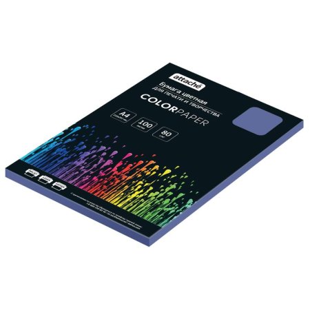 Бумага цветная Attache (синий интенсив), 80г, А4, 100  л Бумага цветная Attache (синий интенсив), 80г, А4, 100  л