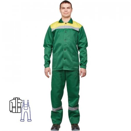 Костюм рабочий летний мужской л02-КПК с СОП зеленый/желтый (размер 48-50, рост 182-188)