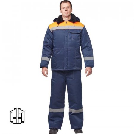 Куртка рабочая зимняя мужская з32-КУ с СОП синяя/оранжевая из смесовой  ткани (размер 44-46, рост 158-164)
