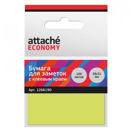 Стикеры Attache Economy 38x51 мм неоновый желтый (1 блок, 100 листов)