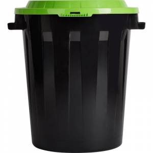Бак для отходов пластиковый 90 л черный с зеленой крышкой