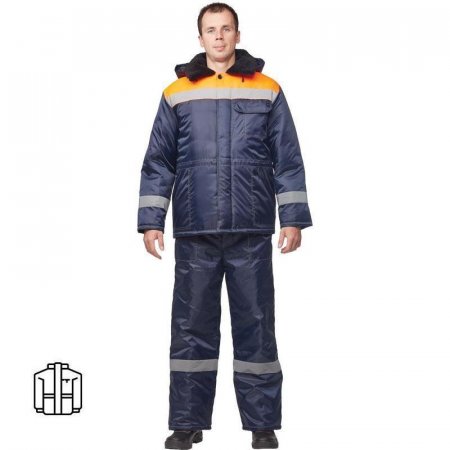 Куртка рабочая зимняя мужская з32-КУ с СОП синяя/оранжевая из ткани  оксфорд (размер 60-62, рост 158-164)