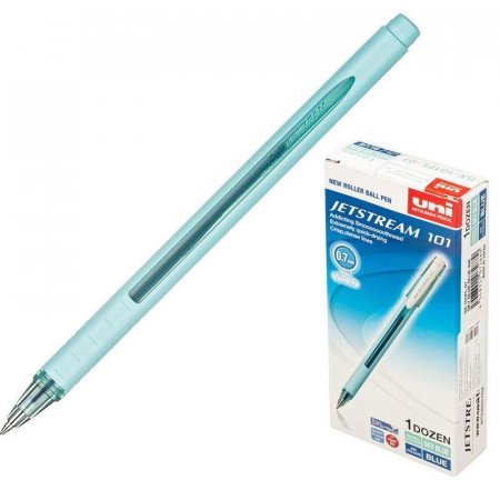 Ручка шариковая неавтоматическая масляная Uni Jetstream синяя (голубой корпус, толщина линии 0.35 мм)