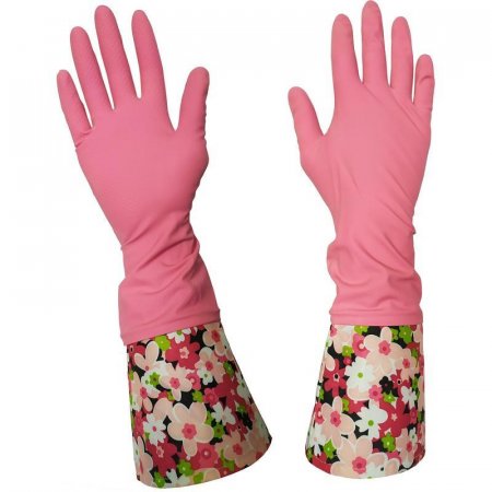 Перчатки латексные Unibob с хлопковым напылением розовые (размер 8, М, 67472)