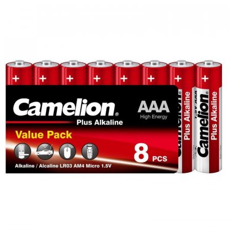 Батарейки Camelion Plus Alkaline мизинчиковые AAA LR03 (8 штук в  упаковке)