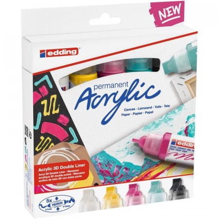 Набор маркеров-аппликаторов акриловых двусторонних 3D Edding 5400 5 цветов (толщина линии 2-3 и 5-10 мм)