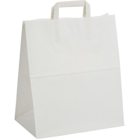 Крафт пакет бумажный белый с плоскими ручками 32х37x20 см (200 штук в  упаковке)