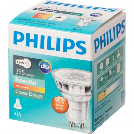 Лампа светодиодная Philips 4.6Вт GU10 спот 2700k теплый белый свет