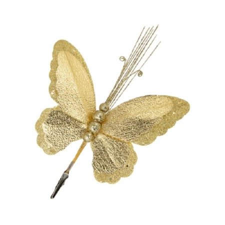 Новогоднее украшение Золотая бабочка пластик золотистая (27х18х5 см)