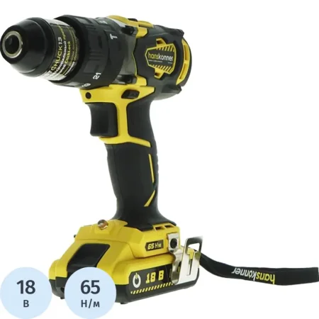 Шуруповёрт ударный аккумуляторный Hanskonner Unibattery HCD1865BLI  бесщеточная 2 АКБ х Li-ion (18В, 2.4Ач)+ЗУ в кейсе