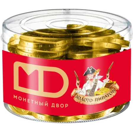 Шоколадная монета Золото Пиратов в банке в асс 6гх50шт/уп