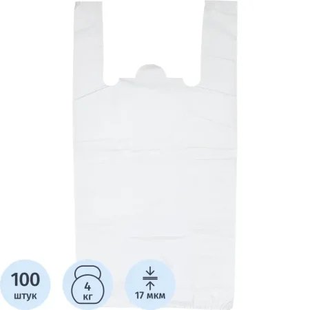 Пакет-майка Артпласт ПНД 17 мкм белый (30+16x60 см, 100 штук в упаковке)