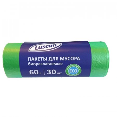 Мешки для мусора на 60 л Luscan зеленые (ПНД, 12 мкм, 30 штук в рулоне,  58x68 см)