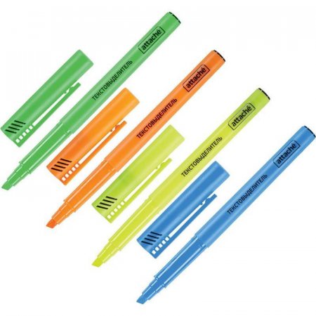 Набор текстовыделителей Attache (толщина линии 1-3 мм, 4 цвета: оранжевый, желтый, зеленый, синий)