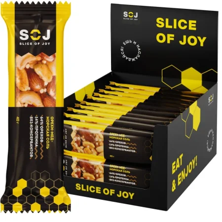 Батончик ореховый SOJ с медом и морской солью 40 г (20 батончиков в упаковке)